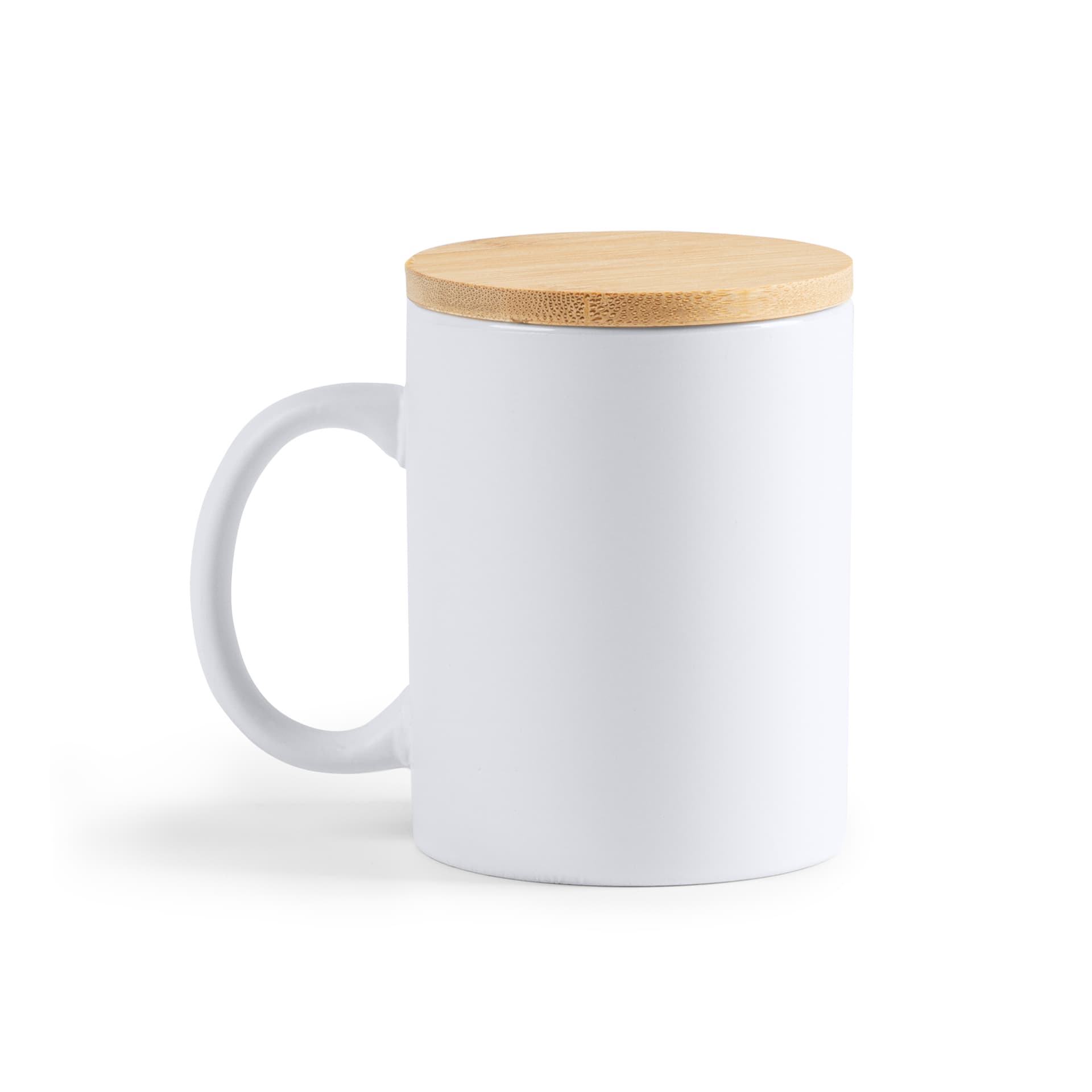 Taza de cerámica con tapa de bambú y acabado mate 370 ml